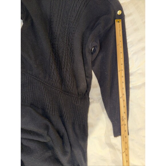 Vintage Plain Jane Sweater Dress Black Gold Buttons Cable Knit 80s 90s Classic M - Picture 13 of 14